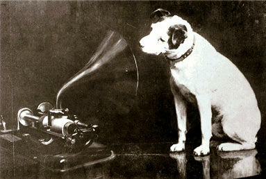 HMV logo inspiration photo of dog and gramophone