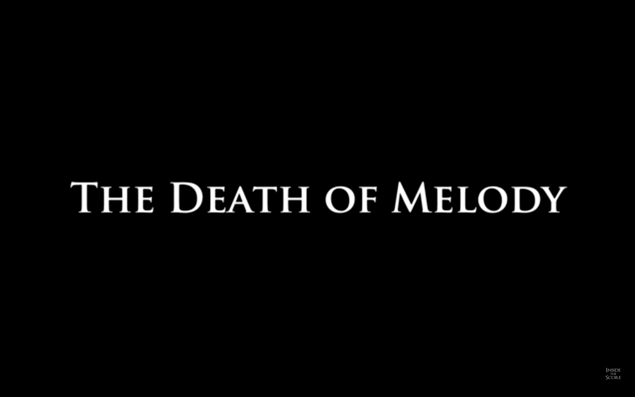 Black screen with text, "The Death of Melody"