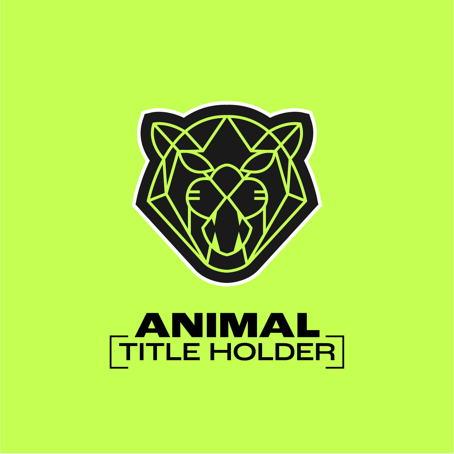 Black logo on ne on solid lime green background; Black text below image reads "Title holder, Animal"