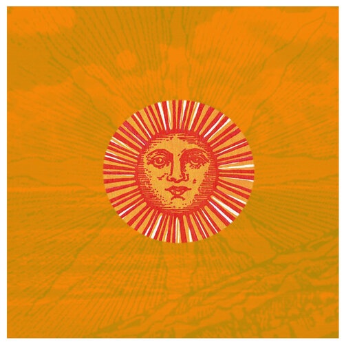 Orange and red sun design in the middle of a solid orange square